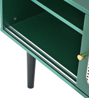 TV-Meubel - Groen met Wit Rotan - met 2 Rotan Schuifdeuren - 2 Laden - 4 Vakken met Verplaatsbare Planken