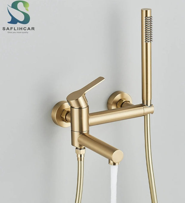 Luxury Bathroom Shower Faucet Set - Wall Mounted - Brushed Gold - Shower Head Faucet Set