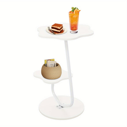 Salontafel – Koffietafel – Bijzettafel – Woonkamertafel – Sofa Tafel – Tweelaags – Creme Wit – Hout & Metaal – Compact 40cm Blad – 61,5cm Hoogte