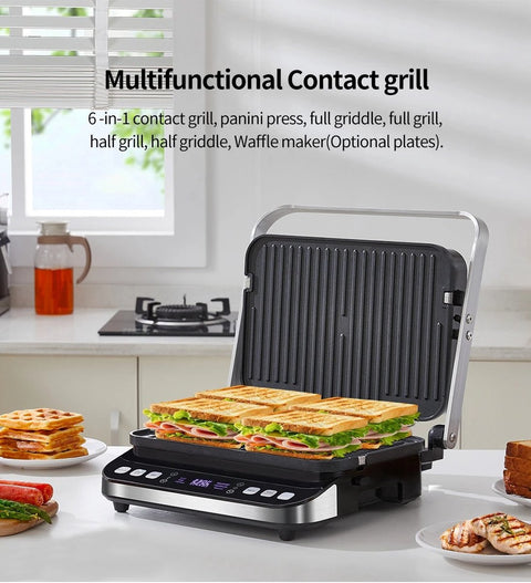 Contactgrill -Tosti apparaat - Bakplaat - 6-in-1 - 2000W - Uitneembare platen - Extra groot - Anti aanbak - 180° uitklapbaar - Snel schoon
