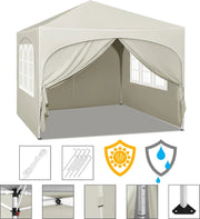 Partytent - Partytent met zijwanden - Opvouwbaar - Paviljoen - Waterdicht - 3x3 m - Beige