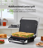 Contactgrill -Tosti Apparaat - Bakplaat - 6-in-1 - 2000W - Uitneembare Platen - Extra Groot - Anti Aanbak - 180° Uitklapbaar - Snel Schoon