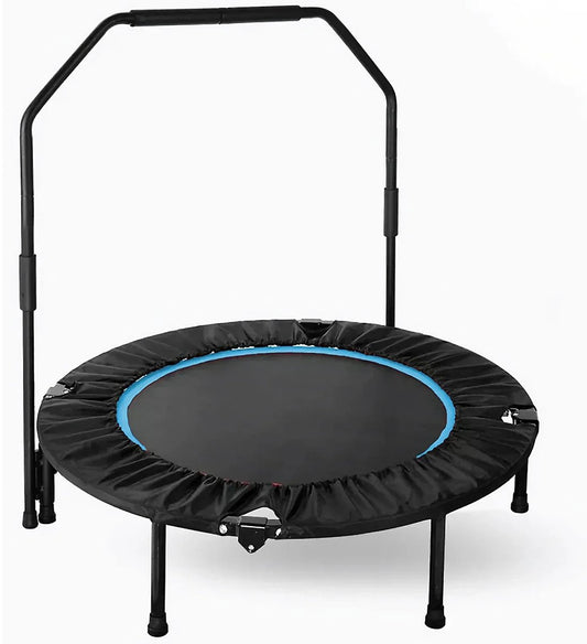 Fitness Trampoline - Zwart Met Lichtblauw - Vouwbare Mini Trampoline - Trampoline - Mini - Trampoline Voor Volwassenen - Indoor Trampoline - Hometrainer - Home Trainer - Opvouwbaar - Fitness - Sport - Gym