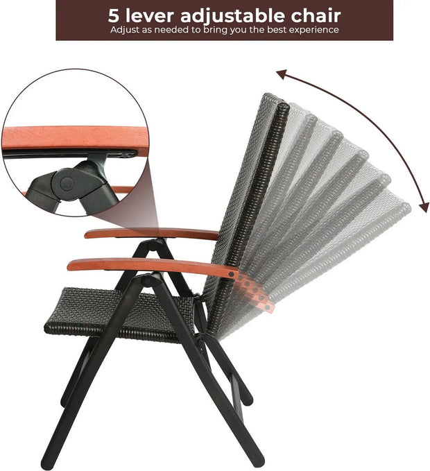 Tuinstoel met Verstelbare Rugleuning - Inklapbaar - Weerbestendig - Bruin