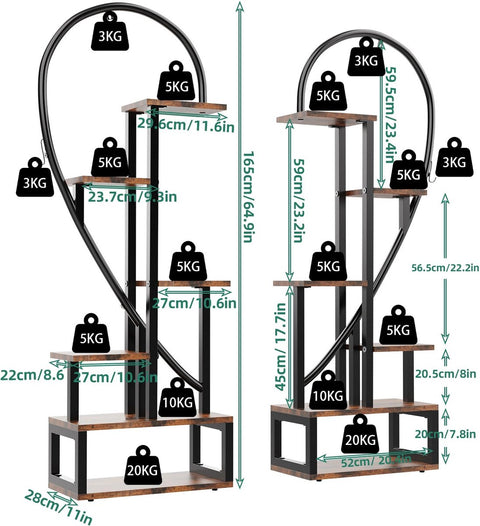 Plantenstandaard Hartvormig - Plantenrek - Plantentafel - Voor Binnen en Buiten - 112x28x165 cm - Zwart/Bruin