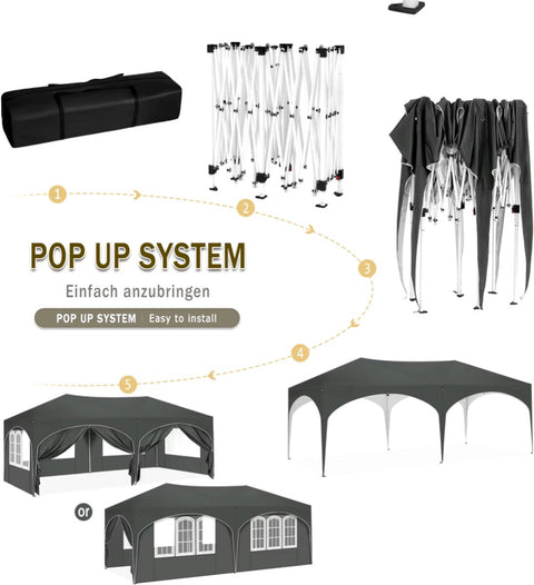 Vélite partytent 3x6 - partytenten - met zijwanden - staal - grijs