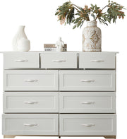 Witte Ladekast met 9 Lades – Grote Opbergkast 120x40x88 cm – Gelakt Halmeubel met Golvend Design en Slagvaste Hoeken – Voor Woonkamer, Badkamer of Slaapkamer