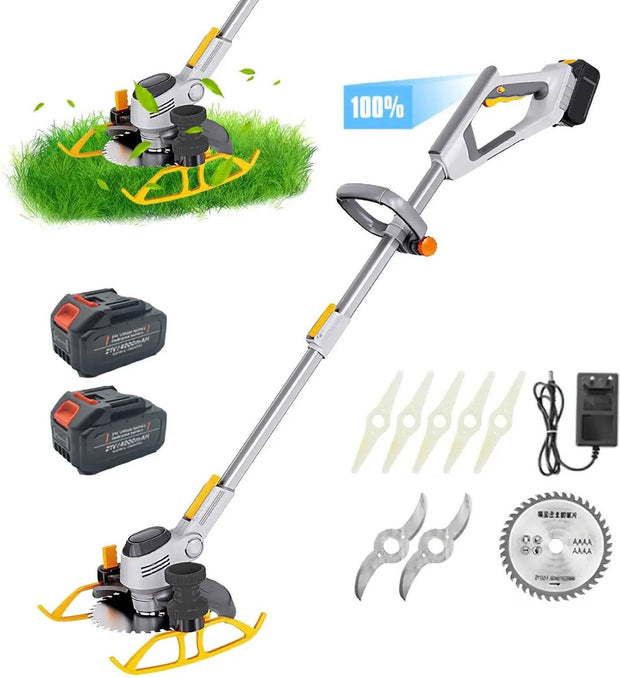 Accugrasmaaier - 2 x accu - Elektrische - Professionele - Grasmaaier - Verstelbare Snijder - Draadloze - Grasmaaier - Tuin - 100-135cm - Zaagblad - Maaiblad - Grastrimmer