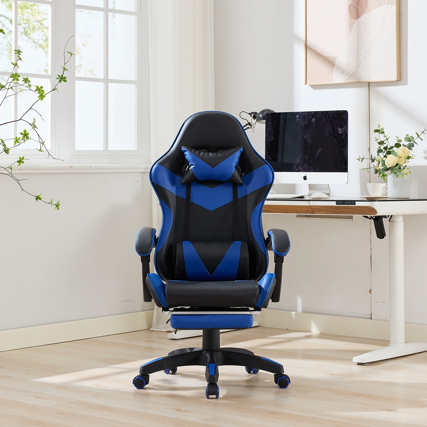 360° Rotating Racing  Design Lounge Chair, Gaming Chair, High-back Office Chair, Height Adjustable, with Wheels, Footrest, Headrest And Lumbar Support.