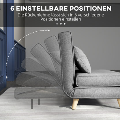 Slaapbank – Bedbank – Sofa Bed – Slaapbankje – Klapstoel – Scandinavisch Design – Verstelbare Rugleuning – Massief Grenenhouten Frame – Grijs Linnen-Look
