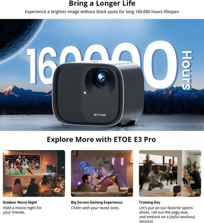 E3 Pro Projector, 500 ANSI, Native 1080P, 4K Decoding, Android TV, Autofocus &amp; Keystone Correction - EU Plug
