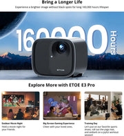 E3 Pro-projector, 500 ANSI, native 1080P, 4K-decodering, Android TV, autofocus en keystone-correctie - EU-stekker