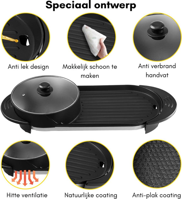 Hotpot Electrisch - Hotpot Pan - Hotpot - Stomer - Slowcooker - Grillplaat - Stoompan - Bbq - Zwart