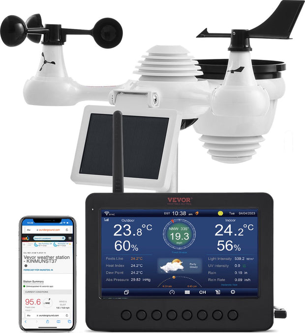 Weerstation - 7-in-1 - Draadloos - Weerstation Met 186 mm TFT -Scherm en Draadloze Buitensensor - Waterdicht (IPX6) - Wit