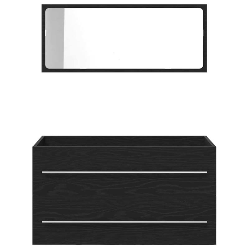 Badkamerkast – Badkamermeubel – Opbergkast – Spiegelkast – Halmeubel – Zwart Eiken Spiegel – Compact 90x45x1,5 cm – Hoogwaardig Engineered Wood