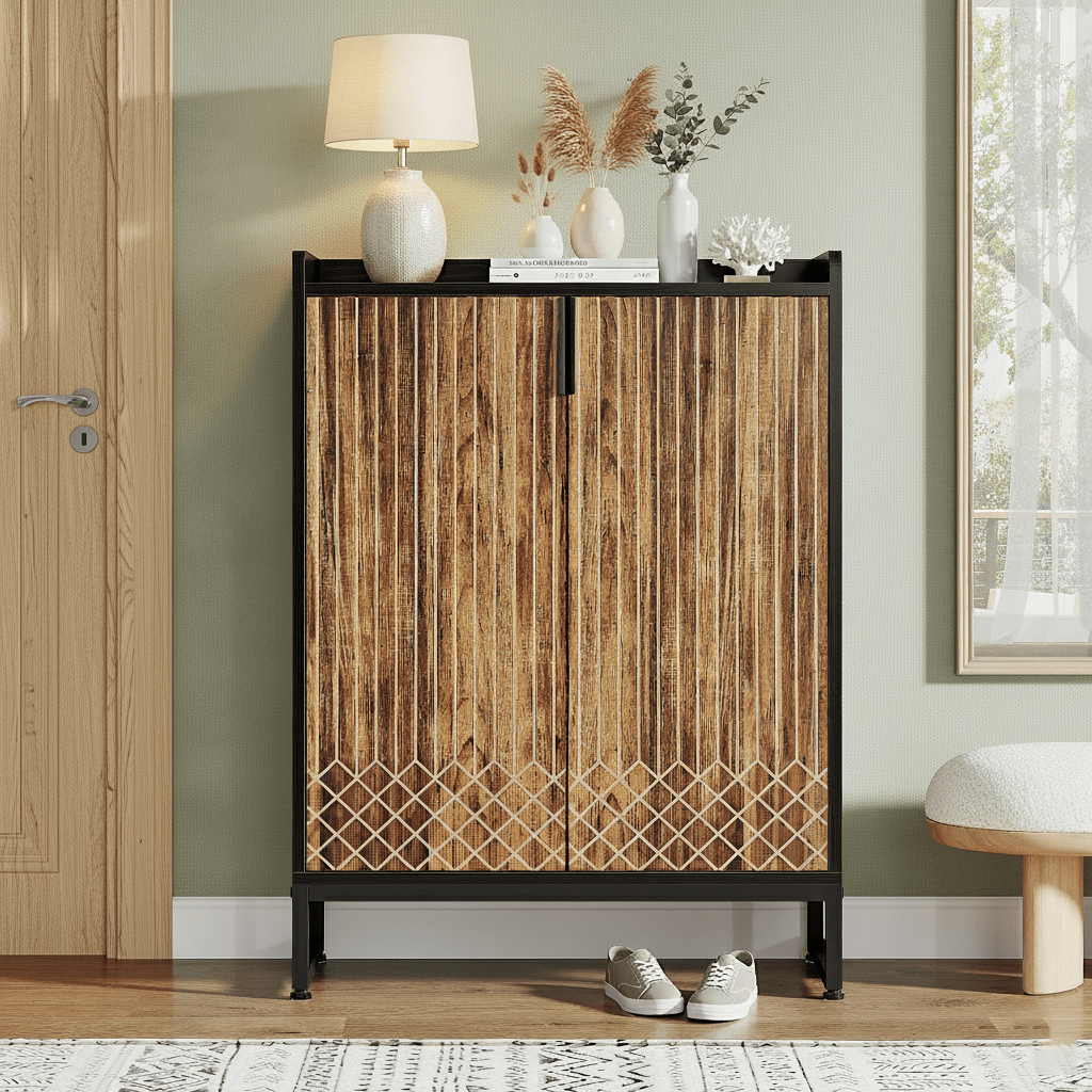 Schoenenkast – Schoenenrek – Schoenenopberger – Opbergkast – Schoenenmeubel – 6-laags – Spaanplaat Hout – Voor 25 Paar Schoenen – Met Deuren – Zwart & Bruin – Modern Design – Vrijstaand