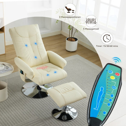 Recliner Chair with Massage & Heat - 360° Swivel Power Lift, Beige PU Leather, No Electricity Needed, Adjustable Height, Ergonomic Design for Living Room, Home Office, Bedroom - Comfortable Relaxation Chair, Recliner Chair f