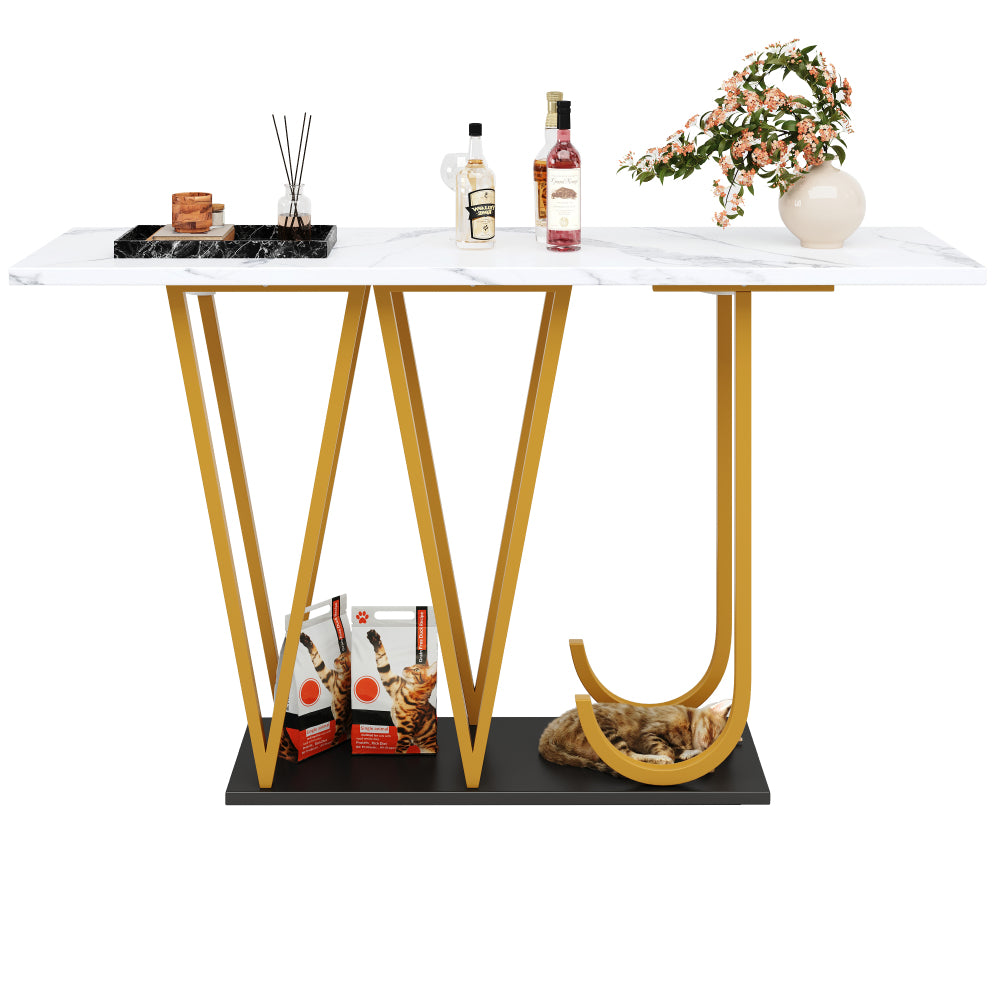 Haltafel – Sidetable – Wandtafel – Consoletafel – Bijzettafel – Marmerlook – 120x29,5x80 cm – Voorgemonteerd – Eigentijds Design