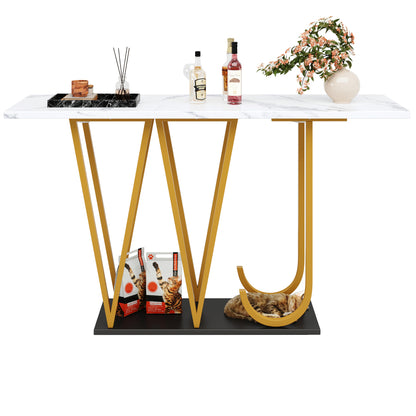 Haltafel – Sidetable – Wandtafel – Consoletafel – Bijzettafel – Marmerlook – 120x29,5x80 cm – Voorgemonteerd – Eigentijds Design