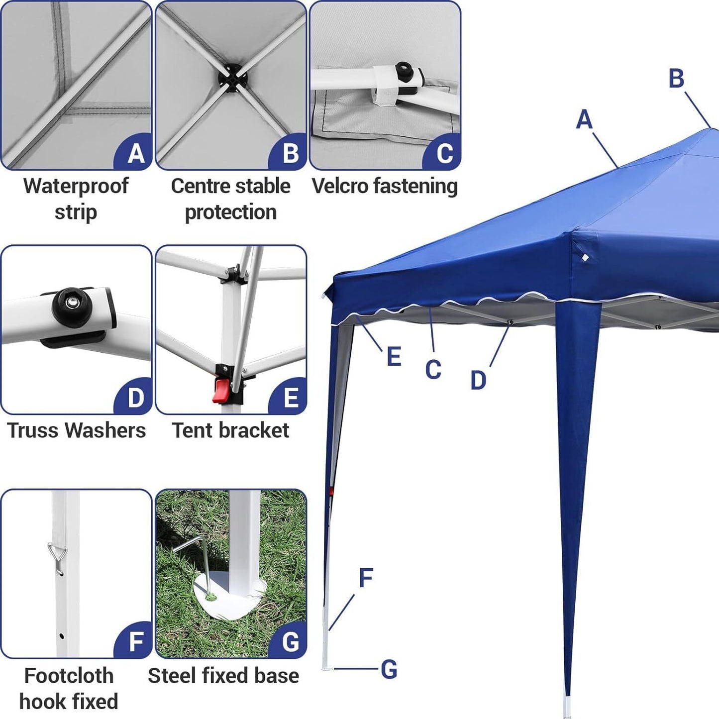 Paviljoen - Tuinpaviljoen - Partytent - Tuintent - Pop-up Kliksysteem - Stabiel - Vouwtent - met 4 zijpanelen - Opvouwbaar - Waterdicht - Hoogte Verstelbaar - 50+UV-Bescherming - voor Tuin - Buiten - Achtertuin - 240D Oxford - 3 x 3 m - Blue