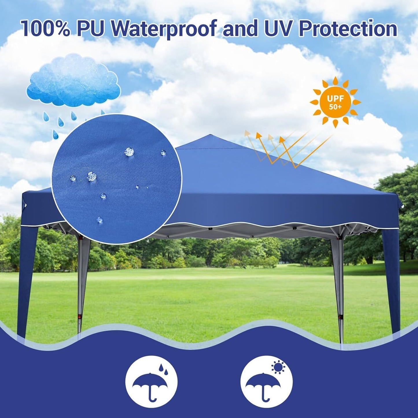 Paviljoen - Tuinpaviljoen - Partytent - Tuintent - Pop-up Kliksysteem - Stabiel - Vouwtent - met 4 zijpanelen - Opvouwbaar - Waterdicht - Hoogte Verstelbaar - 50+UV-Bescherming - voor Tuin - Buiten - Achtertuin - 240D Oxford - 3 x 3 m - Blue