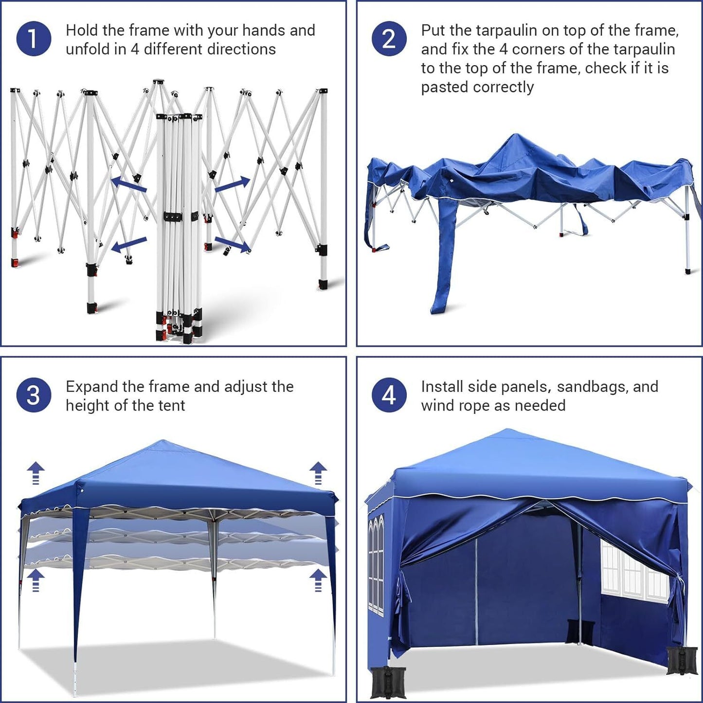 Paviljoen - Tuinpaviljoen - Partytent - Tuintent - Pop-up Kliksysteem - Stabiel - Vouwtent - met 4 zijpanelen - Opvouwbaar - Waterdicht - Hoogte Verstelbaar - 50+UV-Bescherming - voor Tuin - Buiten - Achtertuin - 240D Oxford - 3 x 3 m - Blue