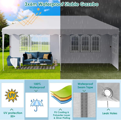 Partytent – Pop-Up Tuinfeesttent – Tuinoverkapping – Schaduwtent – Markttent – Waterdicht 420D Oxford – Verstelbare Hoogte - 3x6m - Wit