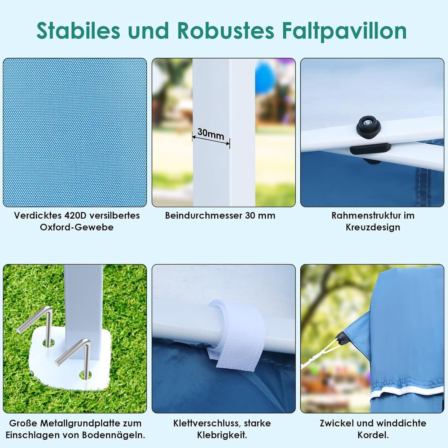 Partytent – Pop-Up Tuinfeesttent – Tuinoverkapping – Schaduwtent – Markttent – Waterdicht 420D Oxford – Verstelbare Hoogte - 3x6m - Blauw