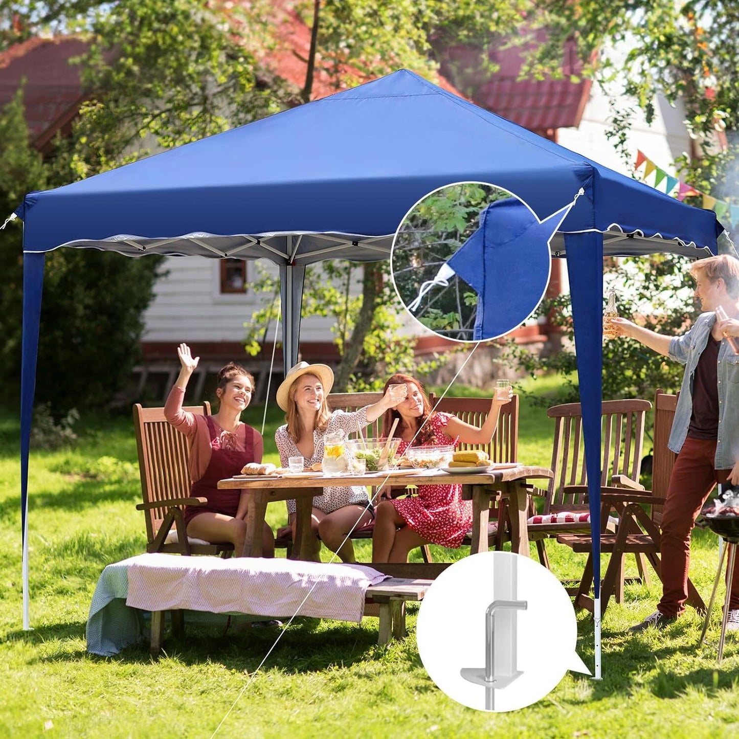 Paviljoen - Tuinpaviljoen - Partytent - Tuintent - Pop-up Kliksysteem - Stabiel - Vouwtent - met 4 zijpanelen - Opvouwbaar - Waterdicht - Hoogte Verstelbaar - 50+UV-Bescherming - voor Tuin - Buiten - Achtertuin - 240D Oxford - 3 x 3 m - Blue