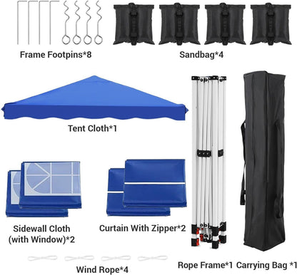 Paviljoen - Tuinpaviljoen - Partytent - Tuintent - Pop-up Kliksysteem - Stabiel - Vouwtent - met 4 zijpanelen - Opvouwbaar - Waterdicht - Hoogte Verstelbaar - 50+UV-Bescherming - voor Tuin - Buiten - Achtertuin - 240D Oxford - 3 x 3 m - Blue