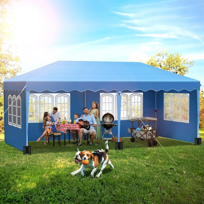 Partytent – Pop-Up Tuinfeesttent – Tuinoverkapping – Schaduwtent – Markttent – Waterdicht 420D Oxford – Verstelbare Hoogte - 3x6m - Blauw