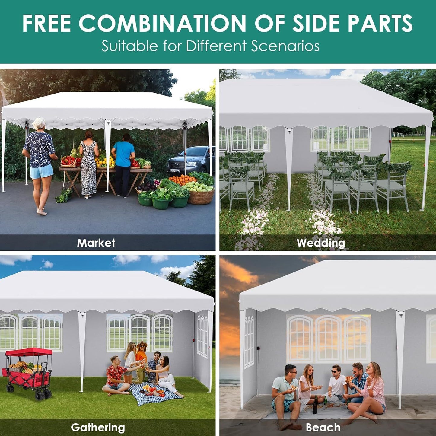 Partytent – Pop-Up Tuinfeesttent – Tuinoverkapping – Schaduwtent – Markttent – Waterdicht 420D Oxford – Verstelbare Hoogte - 3x6m - Wit