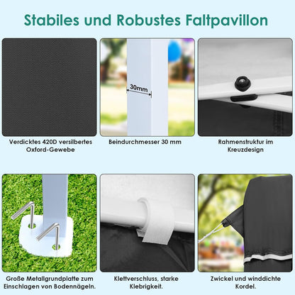 Partytent – Pop-Up Tuinfeesttent – Tuinoverkapping – Schaduwtent – Markttent – Waterdicht 420D Oxford – Verstelbare Hoogte - 3x6m - Zwart