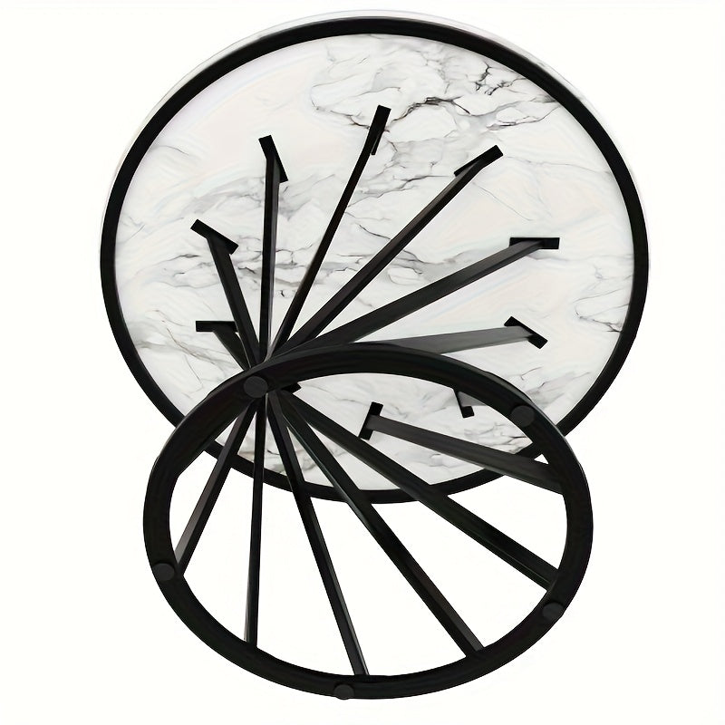 Eettafel – Keukentafel – Ronde Tafel – Eetkamertafel – Woonkamertafel – 80x80x76 cm – Marmeren Tafelblad – Zwart Metalen Poot – Geschikt Voor 4 Personen – Duurzaam & Stijlvol