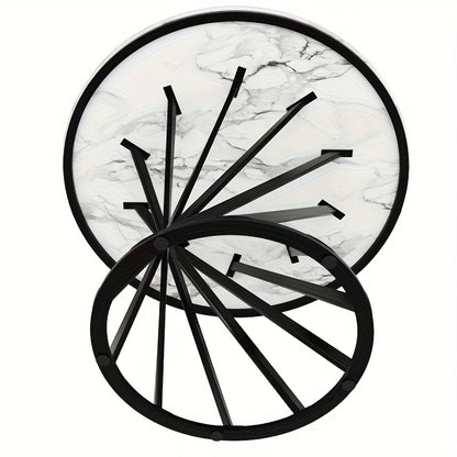 Eettafel – Keukentafel – Ronde Tafel – Eetkamertafel – Woonkamertafel – 80x80x76 cm – Marmeren Tafelblad – Zwart Metalen Poot – Geschikt Voor 4 Personen – Duurzaam & Stijlvol