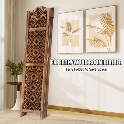 67-Inch Wood Carved Folding Room Divider with 6 Panels | Freestanding Privacy Screen, Easy Assembly Partition for Home, Office, Restaurant, and Bedroom, Classic Style, Hardwood Material, Mixed Color, TACKVIEW Brand