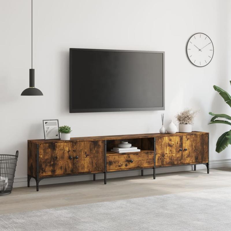 Tv-meubel – Tv-kast – Tv-dressoir – Media-meubel – Opbergkast – Rook eikenhout kleur – 200 x 25 x 44 cm – Extra opberglade