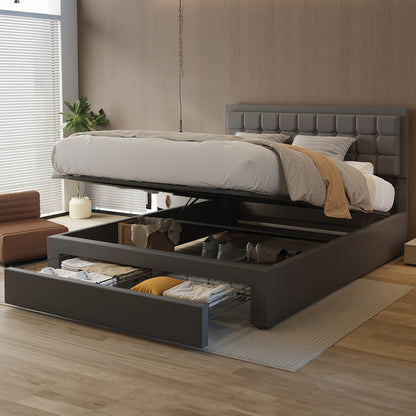 Bedframe – Tweepersoonsbed – Gestoffeerd Bed – Opbergbed – Slaapbank – 140x200 cm – Hydraulische Lift – Ruime Onderbedlade