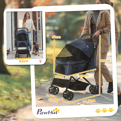 Hondenwagen – Hondenbuggy – Huisdierenwagen – Dierenbuggy – Kleine Honden Buggy – Blauw – Verstelbare Kap – Inklapbaar Met Veiligheidshaak