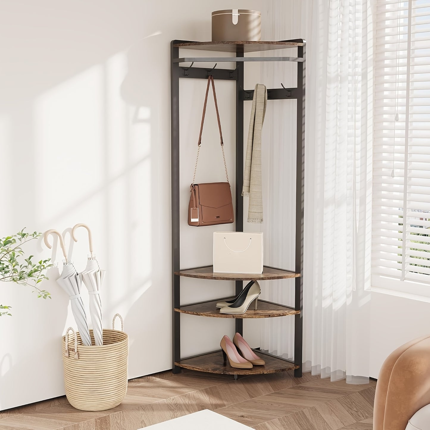 Kapstok – Kapstokhaak – Wandkapstok – Staande Kapstok – Hoekkapstok – 3-in-1 Schoenenbank & Parapluhouder – Metaal – 180 cm Hoog – Grijs