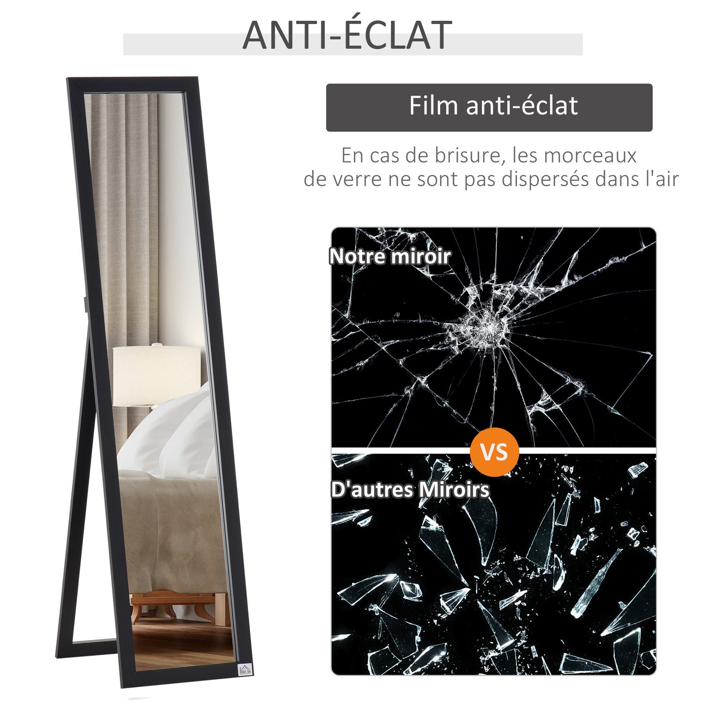 Full-Length Spiegel – Staande Spiegel – Wandspiegel – Kleerhangspiegel – Passpiegel – Zwart MDF-Frame – 154 cm Hoog – Vrijstaand & Wandmontage
