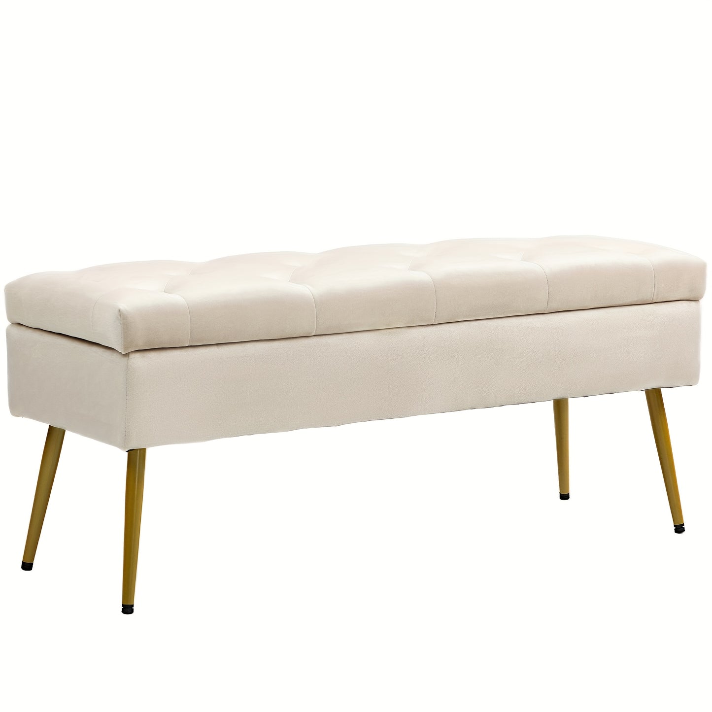 Opbergbank – Opbergbankje – Zitbank – Halbank – Opbergkist – Beige Velvet Bekleding – Met Metalen Frame 102x36x43 cm