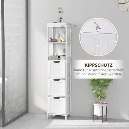 Badkamerkast – Badkamermeubel – Opbergkast – Kolomkast – Wastafelonderkast – Waterbestendig Materiaal – 2 Planken & 3 Lades – Wit