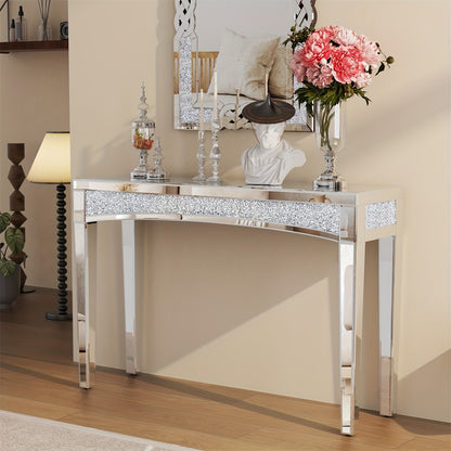 Spiegelconsole – Sidetable – Haltafel – Dressoir – Bijzettafel – 120x80 cm – Zilverplated Glas – Crushed Diamant Accent
