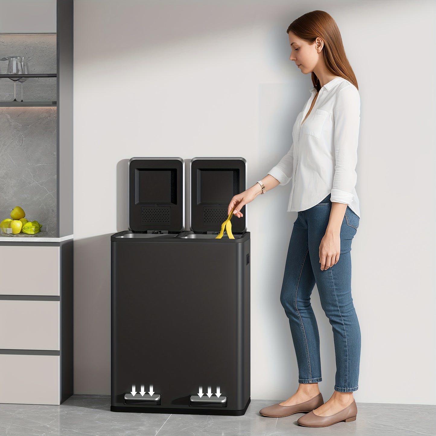 Prullenbak – Afvalbak – Afvalemmer – Pedaalemmer – Vuilnisbak – 2 Compartimenten 60L – Roestvrij Staal – Softclose Deksel