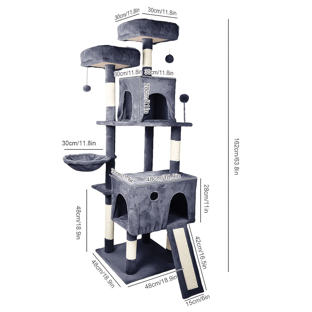 Kattentoren 162 cm – Luxe Indoor Kattenboom met Meerdere Levels, Kattenbed, Sisal Krabpaal en Springplatform – Activiteitencentrum voor Katten