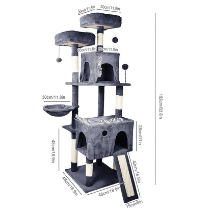 Kattentoren 162 cm – Luxe Indoor Kattenboom met Meerdere Levels, Kattenbed, Sisal Krabpaal en Springplatform – Activiteitencentrum voor Katten