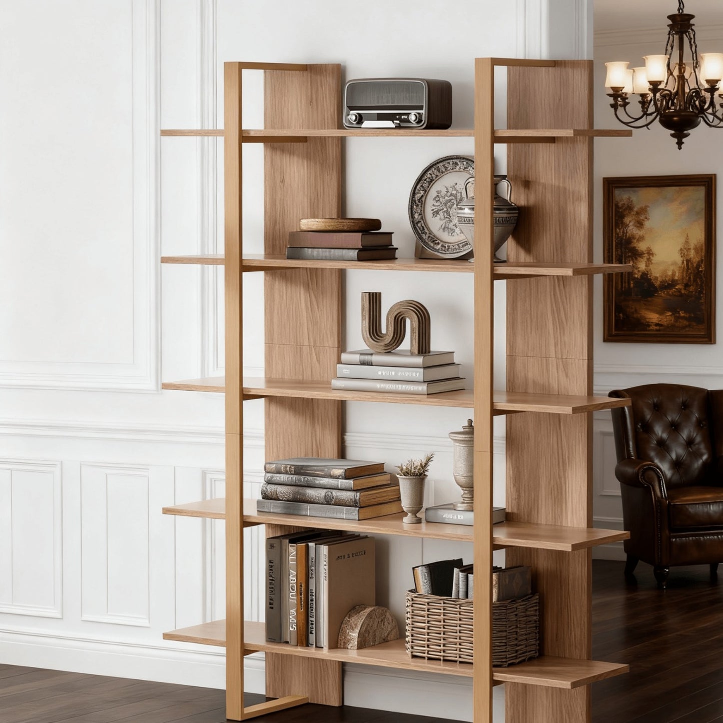 Open Boekenkast – Boekrek – Boekenplank – Boekstelling – Boekmeubel – Retro Bruin Zwart – 5 Planken – Stevig Metalen Frame