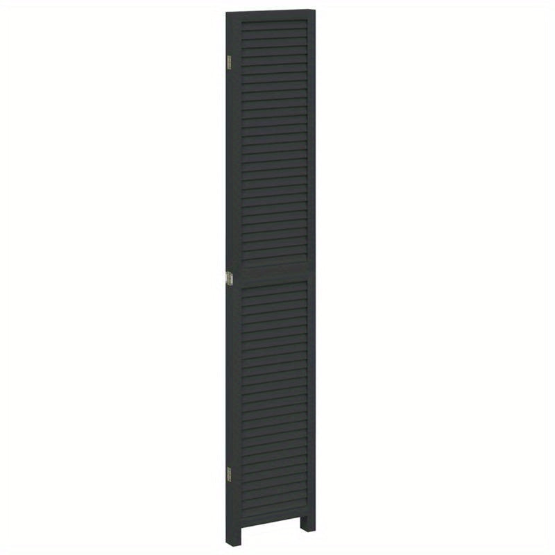 4-Panel Black Paulownia Wood Room Screen - Elegant Privacy Divider for Office, Bedroom, Living Room with Golden Accents, Living Room Decor|Golden Accented Furniture|Paulownia Wood Construction, Wall Decor Living Room