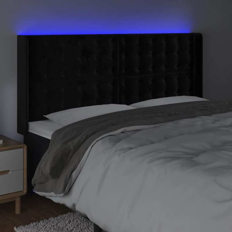 Bed Hoofdbord – Hoofdeinde – Hoofdbordkussen – Bedframe – Bedpaneel – Industrieel Design – Zwart Fluweel – 183x16x118/128 cm – Stevig Hout en Metaal